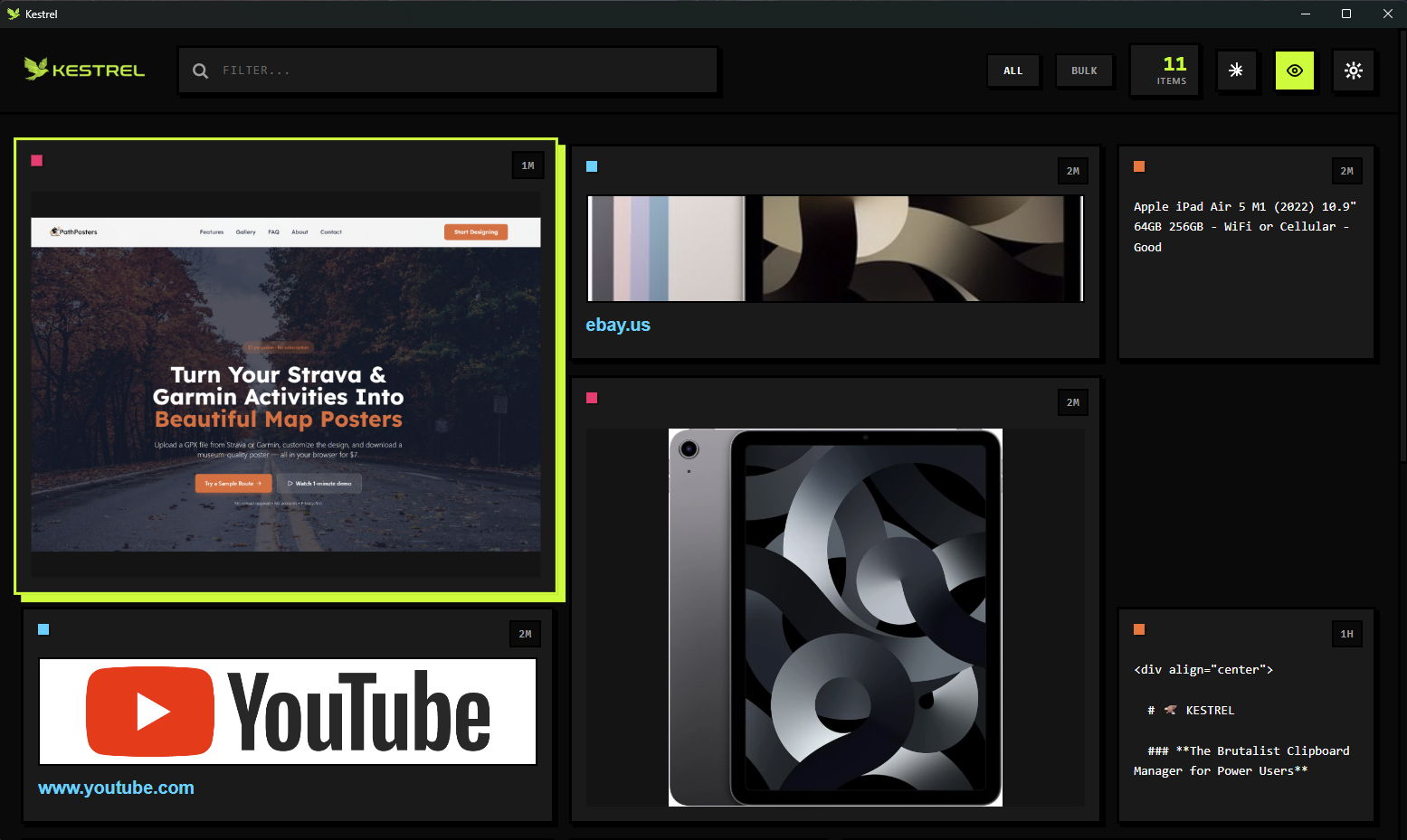 Kestrel App Screenshot - Dark Mode
